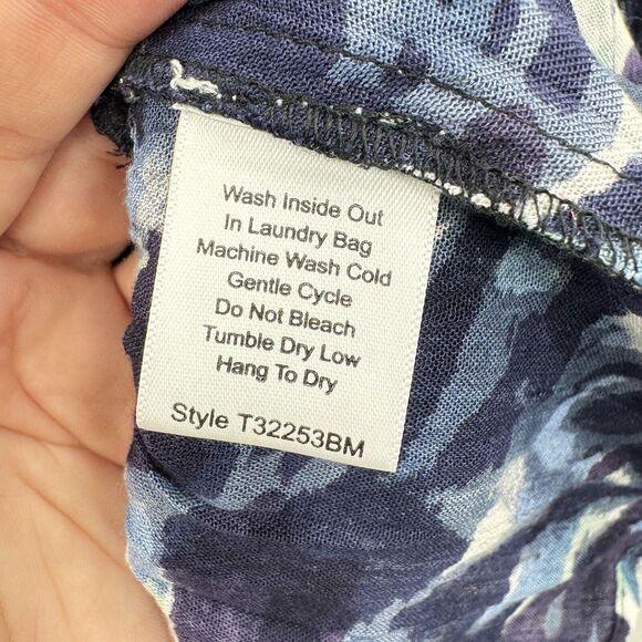 Go Fish Rayon Artsy Tiered Tunic Top Size XL Blue Black Velvet Trim Boho Relaxed - Picture 5 of 8